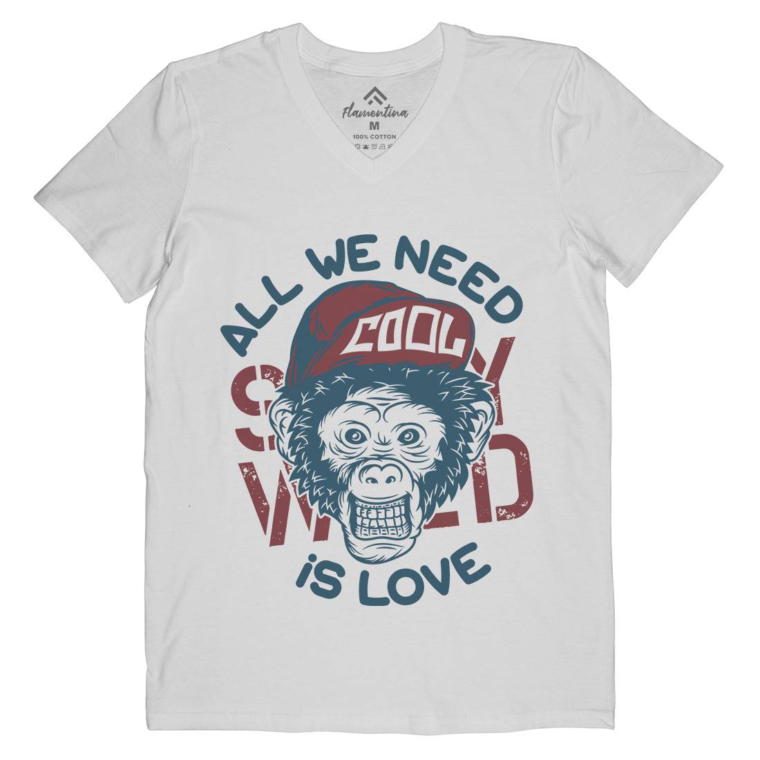 Cool Monkey Mens Organic V-Neck T-Shirt Animals B293