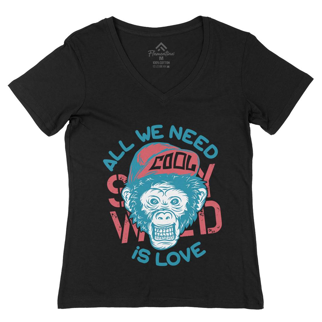 Cool Monkey Womens Organic V-Neck T-Shirt Animals B293