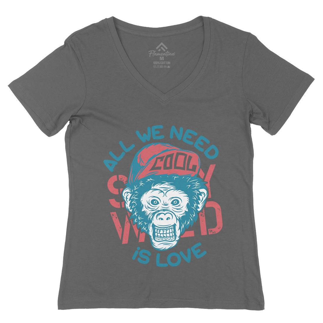 Cool Monkey Womens Organic V-Neck T-Shirt Animals B293