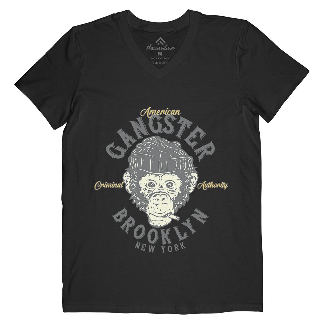 Gangster Monkey Mens Organic V-Neck T-Shirt American B296