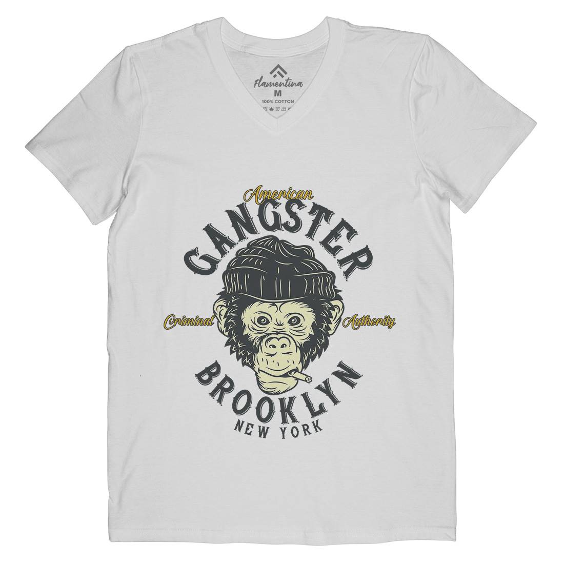 Gangster Monkey Mens Organic V-Neck T-Shirt American B296