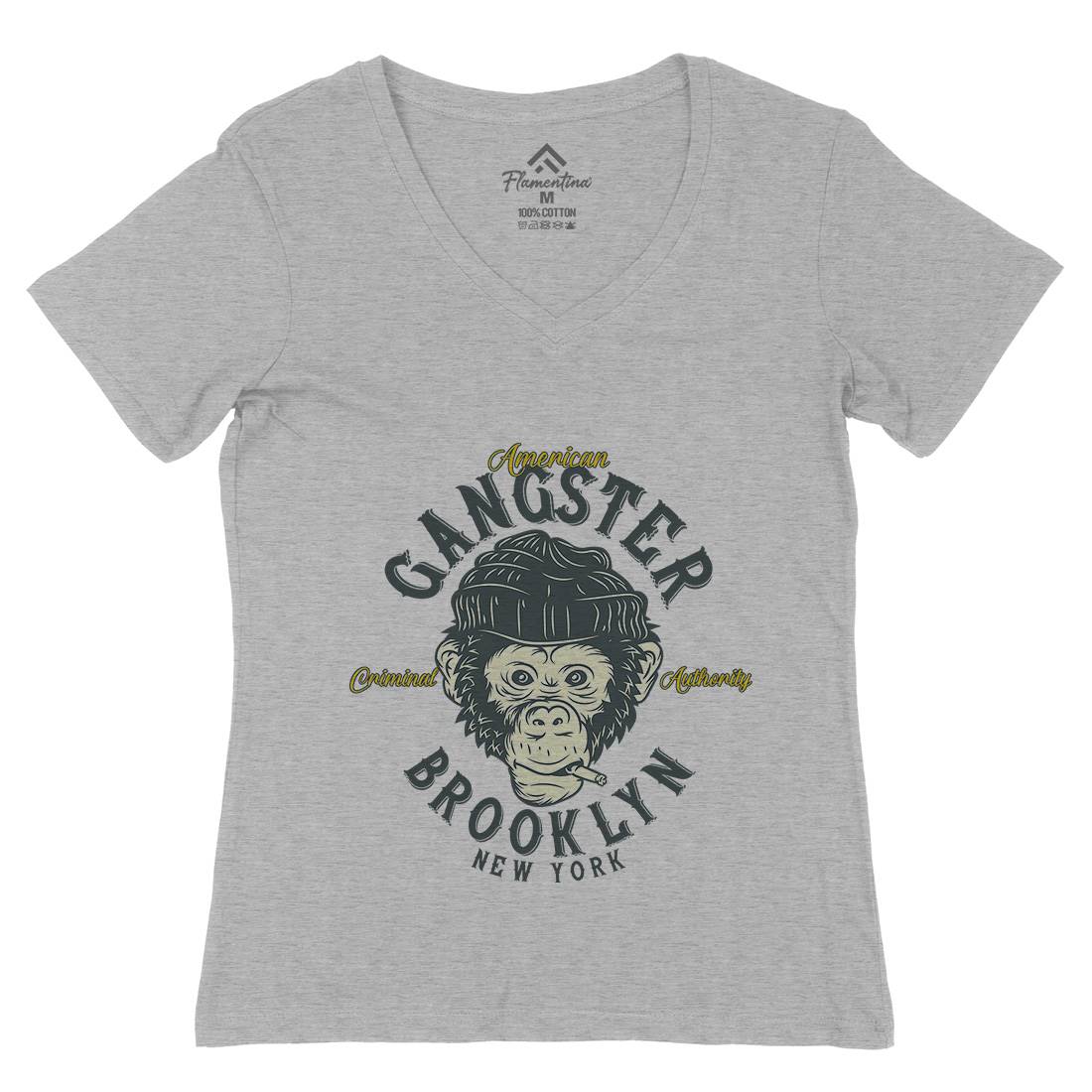 Gangster Monkey Womens Organic V-Neck T-Shirt American B296