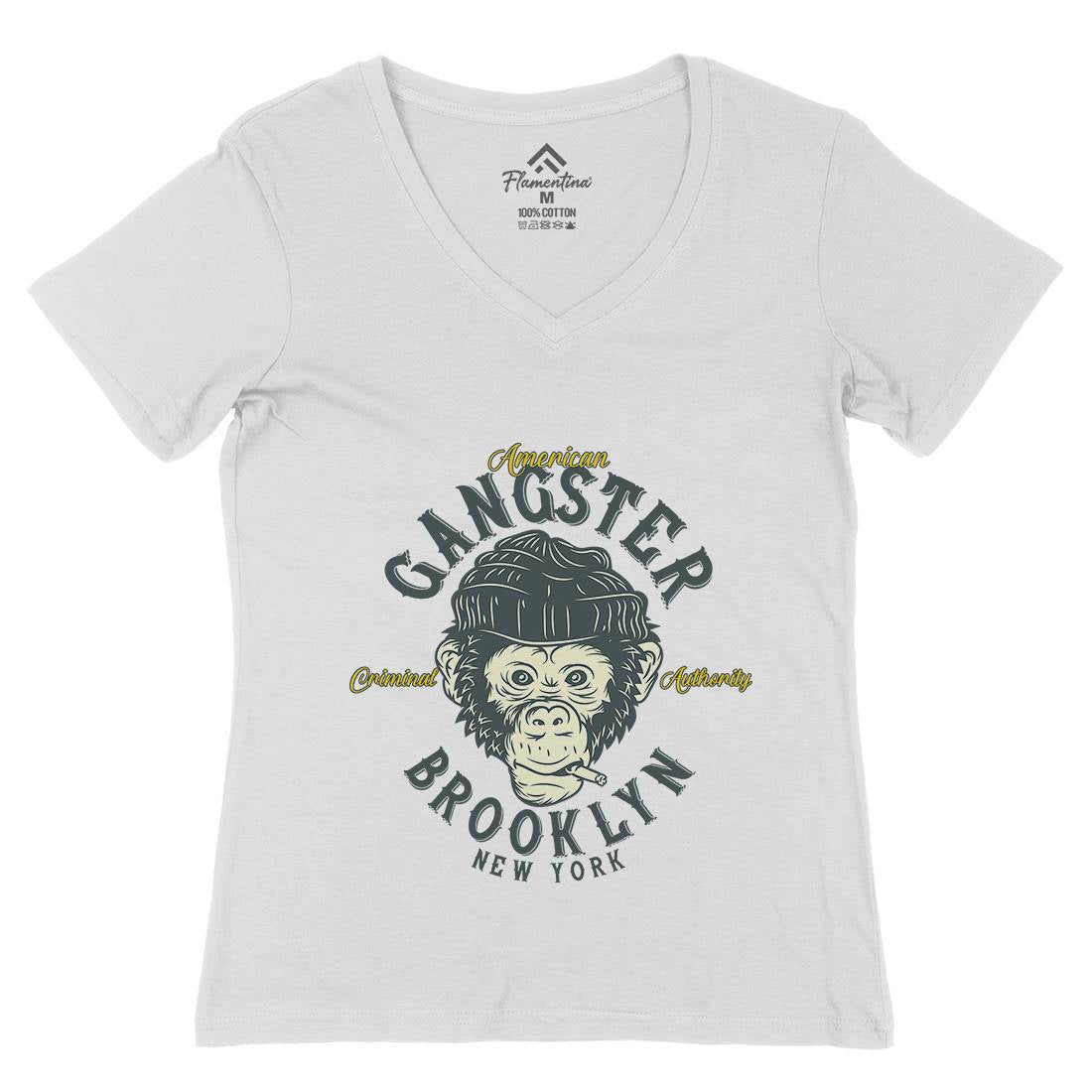 Gangster Monkey Womens Organic V-Neck T-Shirt American B296