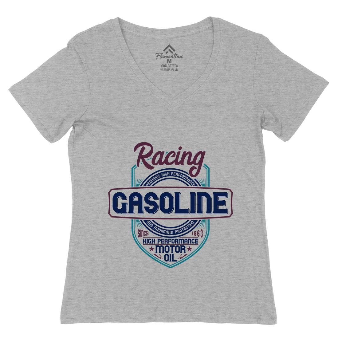 Gasoline Womens Organic V-Neck T-Shirt Motorcycles B297