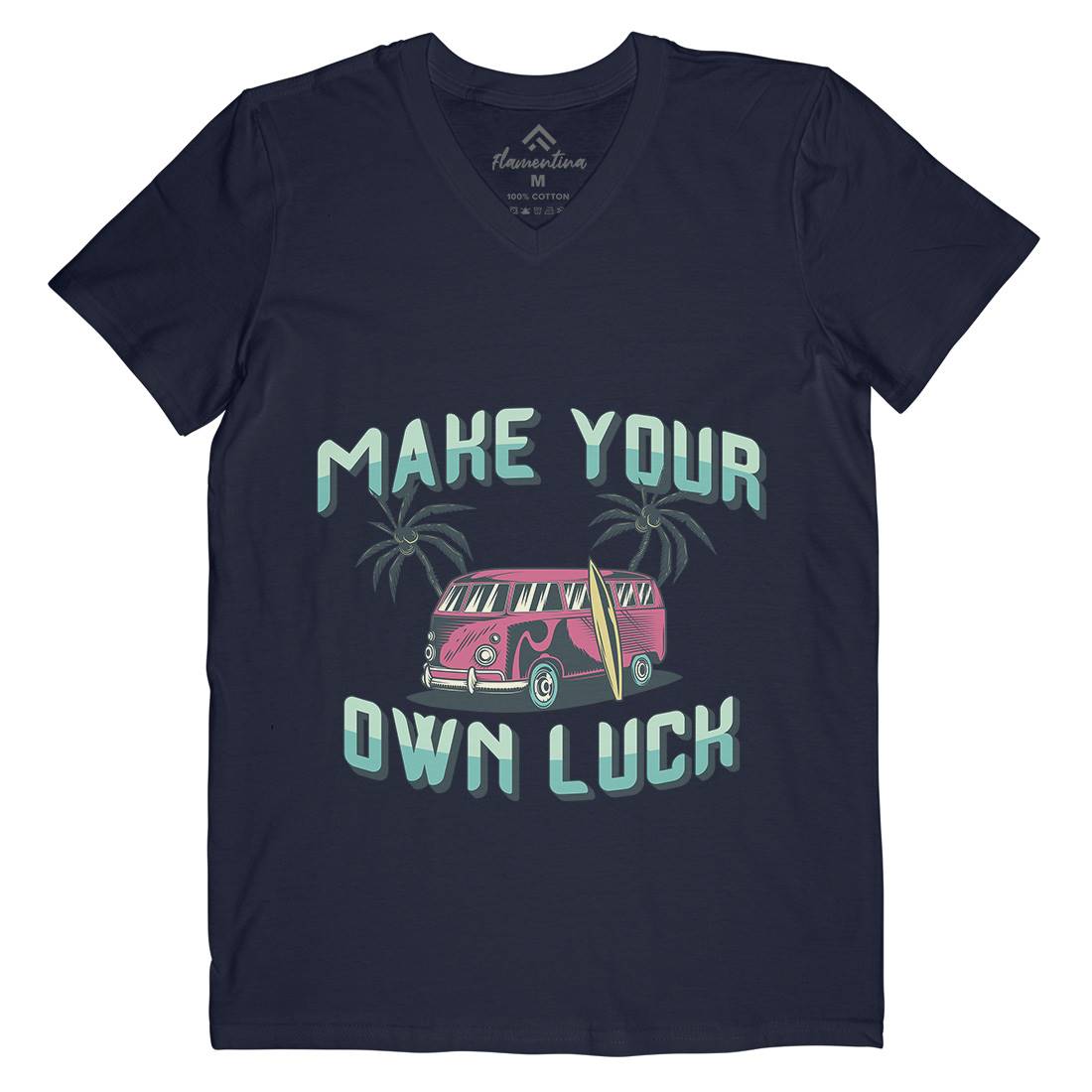 Make Your Own Luck Mens Organic V-Neck T-Shirt Nature B307