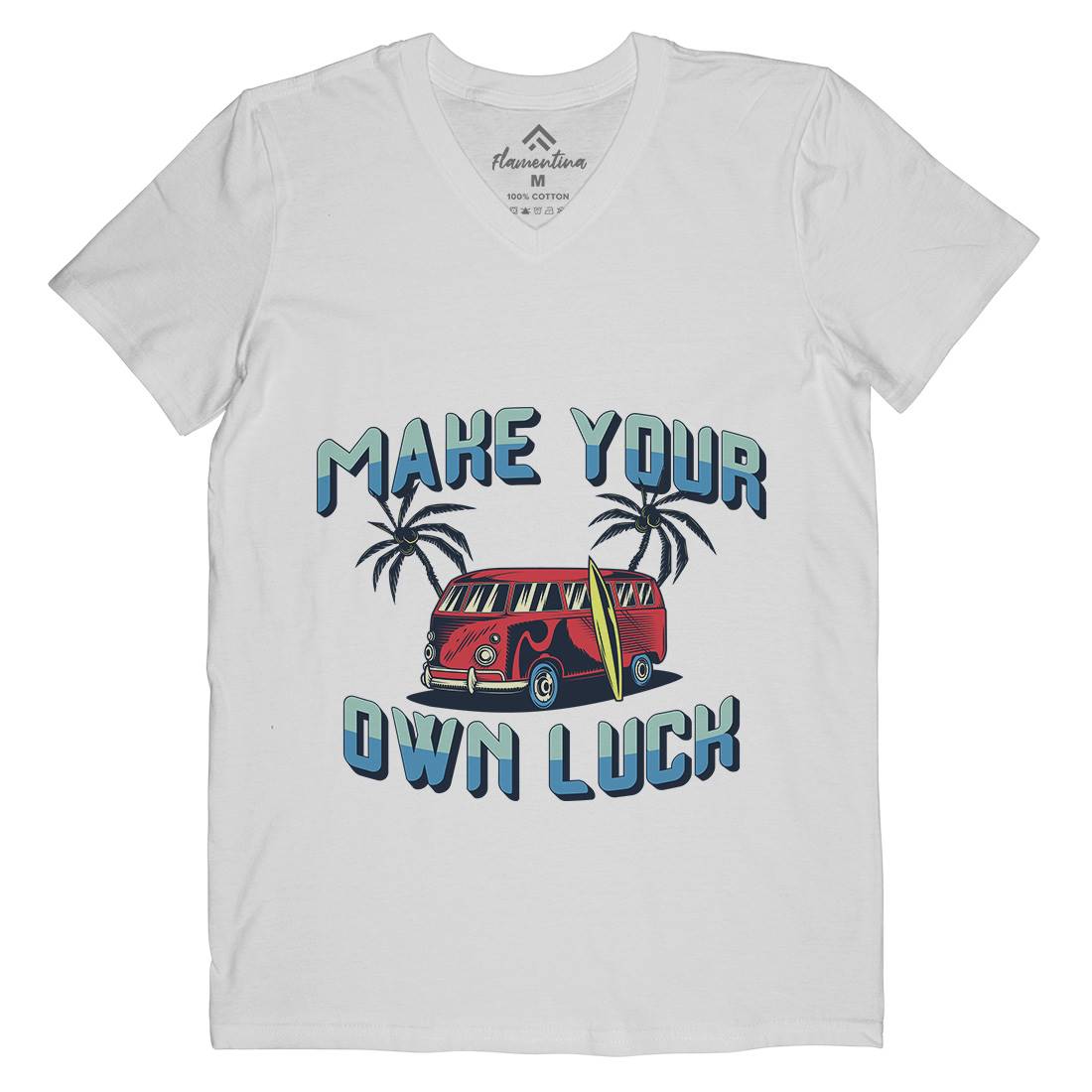 Make Your Own Luck Mens Organic V-Neck T-Shirt Nature B307