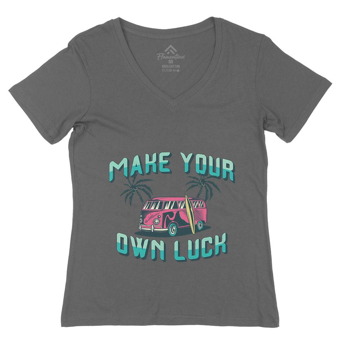 Make Your Own Luck Womens Organic V-Neck T-Shirt Nature B307