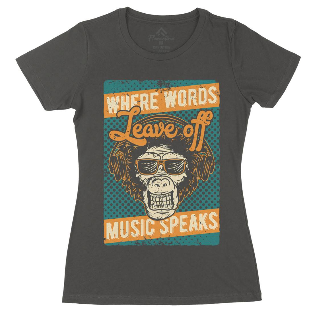 Monkey Womens Organic Crew Neck T-Shirt Music B308