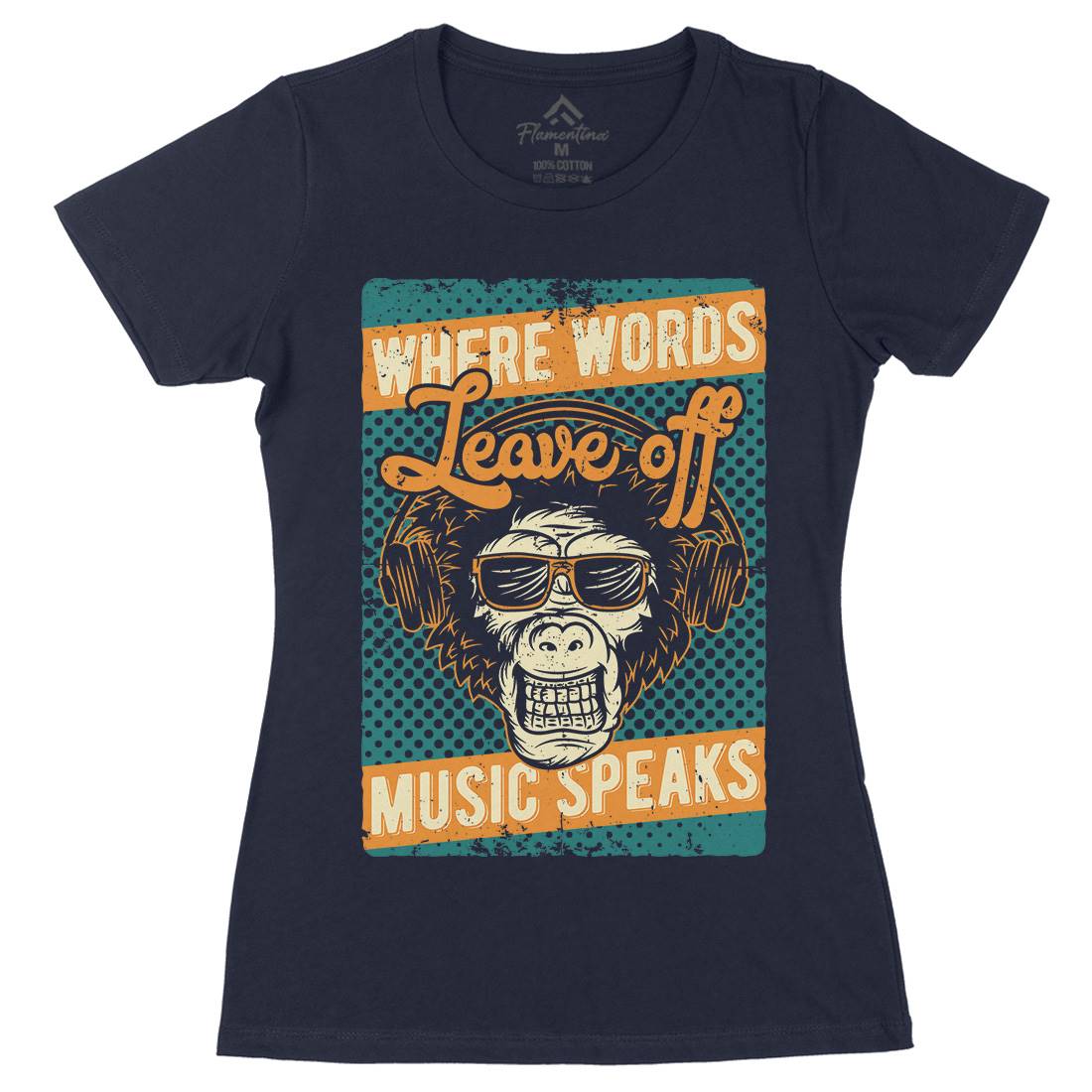 Monkey Womens Organic Crew Neck T-Shirt Music B308