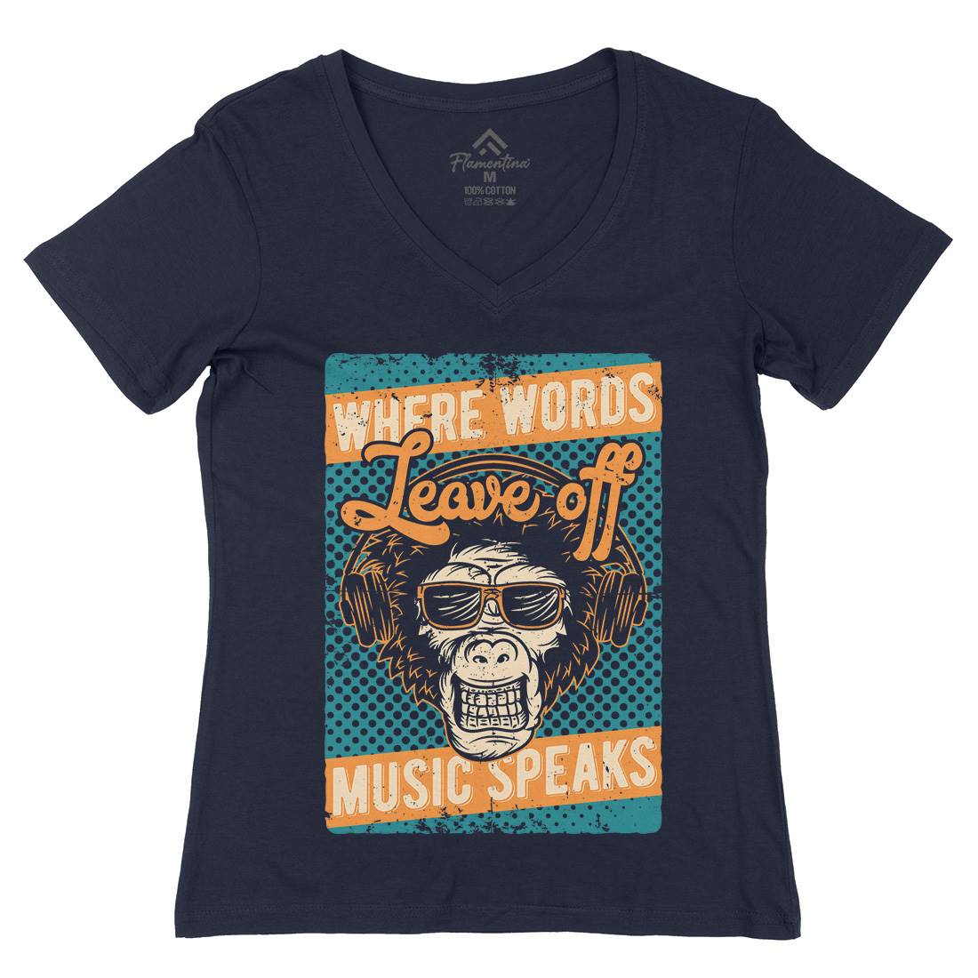 Monkey Womens Organic V-Neck T-Shirt Music B308