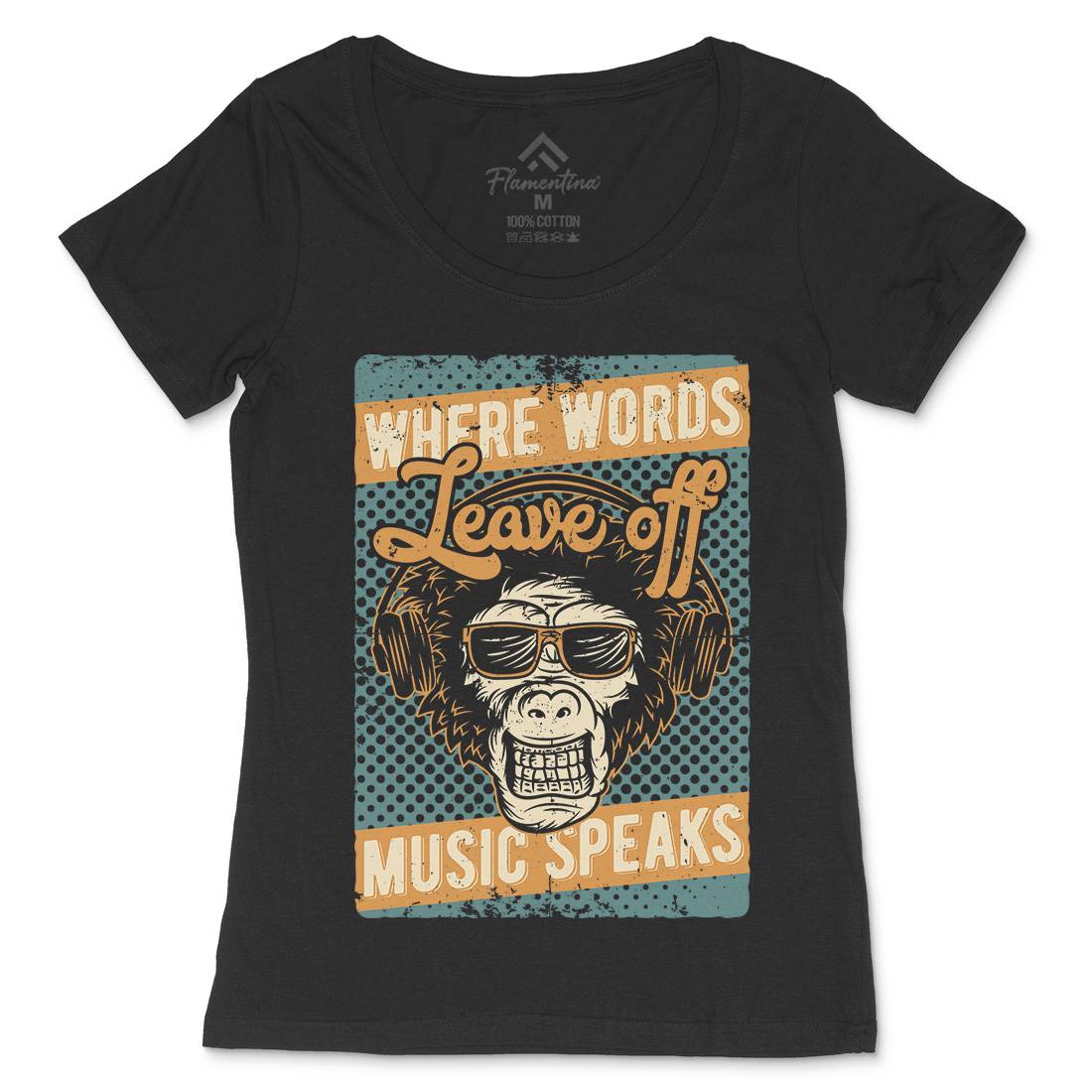 Monkey Womens Scoop Neck T-Shirt Music B308
