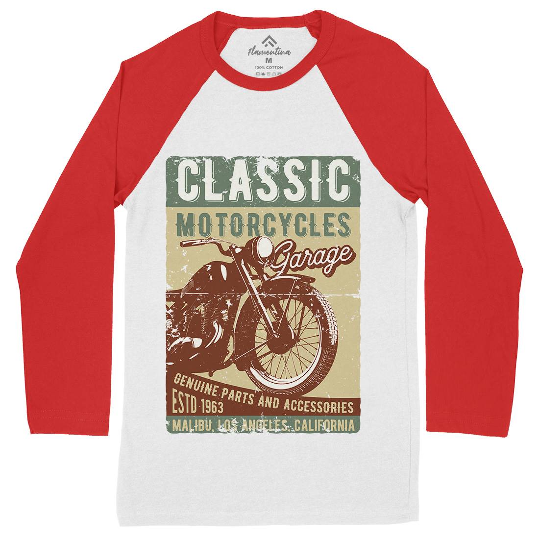 Motor Mens Long Sleeve Baseball T-Shirt Motorcycles B310