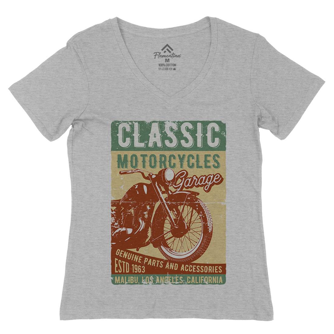 Motor Womens Organic V-Neck T-Shirt Motorcycles B310