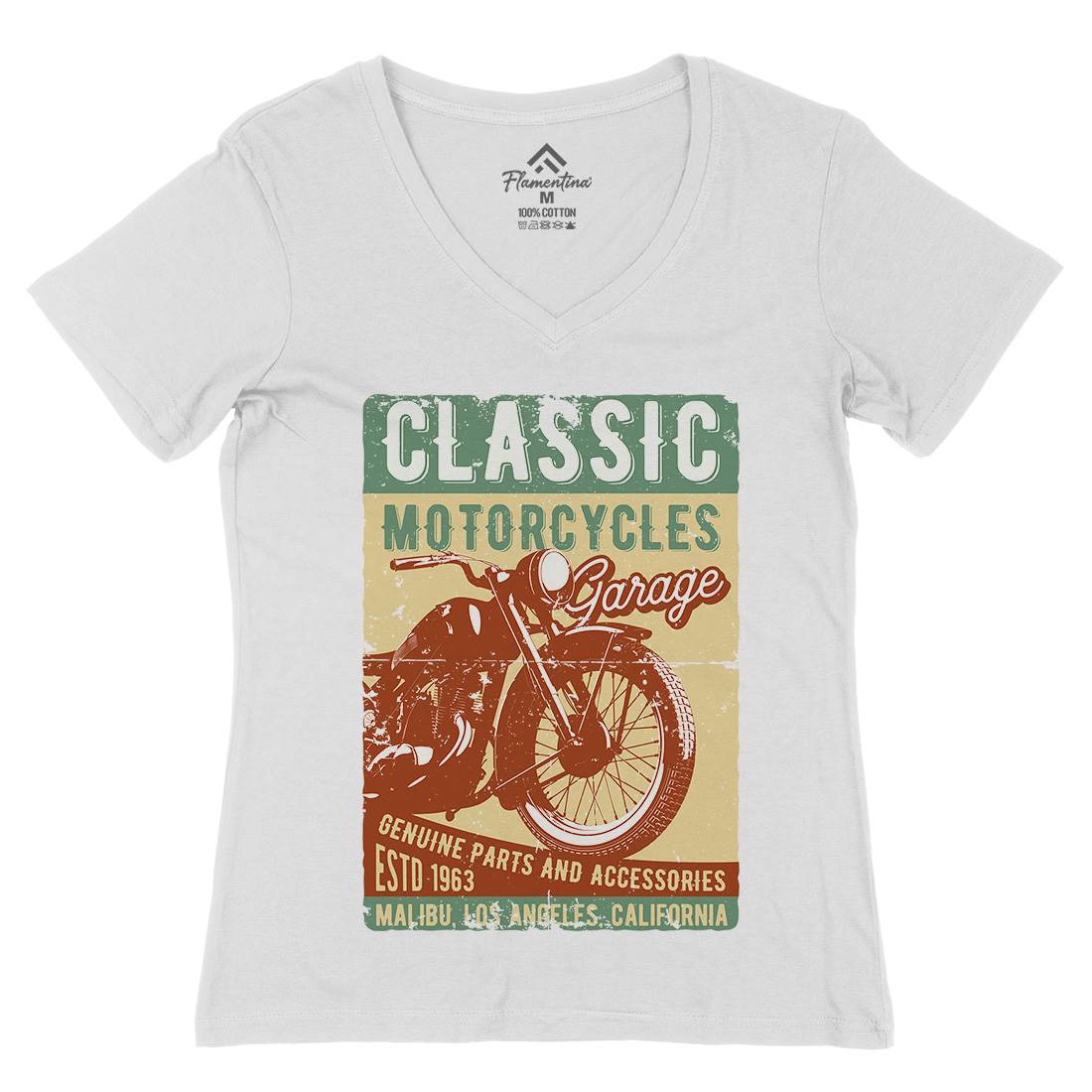 Motor Womens Organic V-Neck T-Shirt Motorcycles B310
