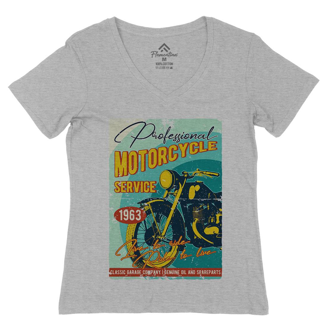 Motor Womens Organic V-Neck T-Shirt Motorcycles B311