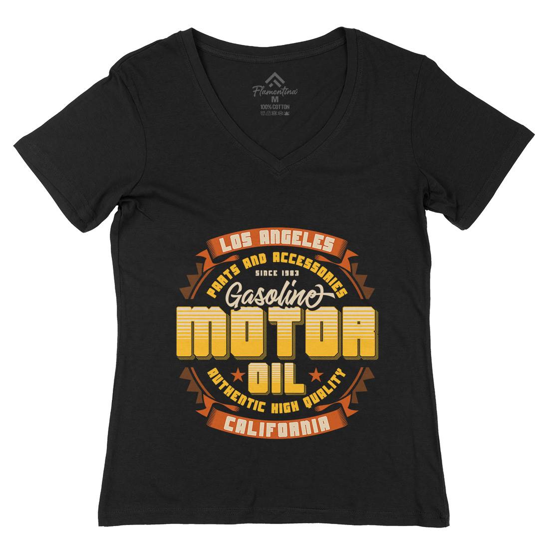 Motor Oil Womens Organic V-Neck T-Shirt Motorcycles B312