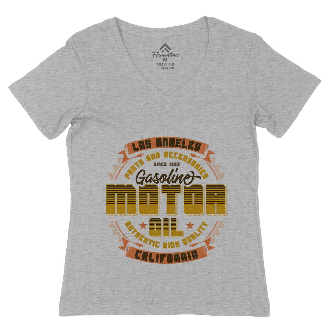 Motor Oil Womens Organic V-Neck T-Shirt Motorcycles B312