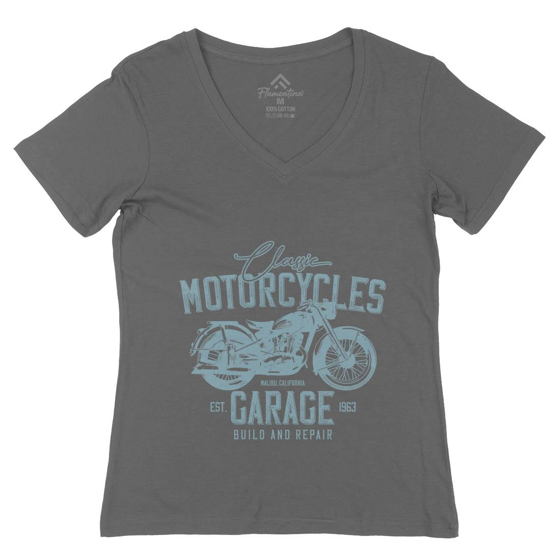 Garage Womens Organic V-Neck T-Shirt Motorcycles B315