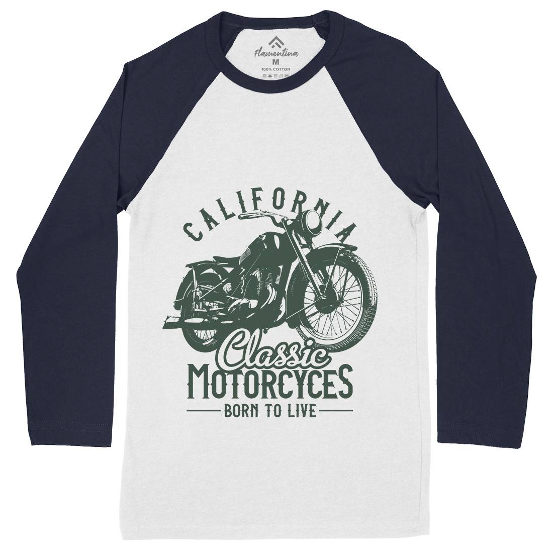 California Mens Long Sleeve Baseball T-Shirt Motorcycles B316