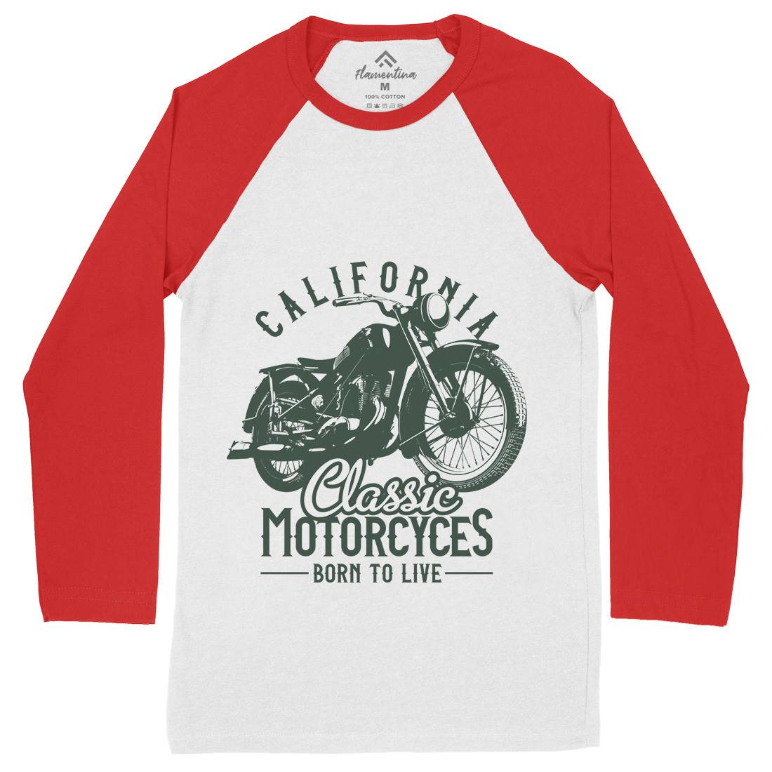 California Mens Long Sleeve Baseball T-Shirt Motorcycles B316