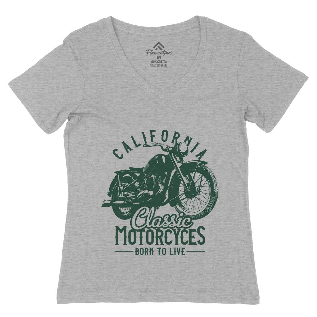 California Womens Organic V-Neck T-Shirt Motorcycles B316