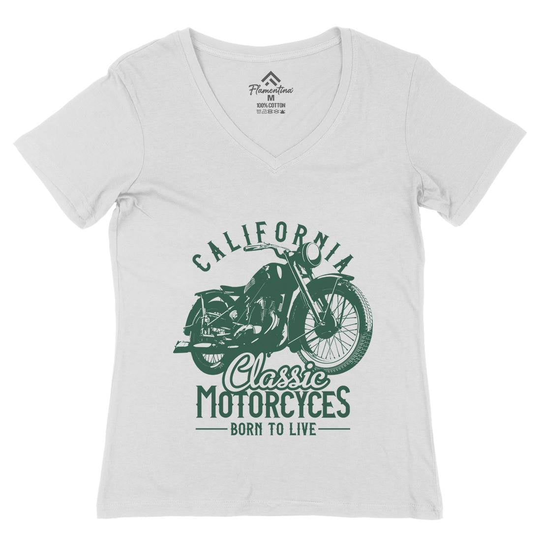 California Womens Organic V-Neck T-Shirt Motorcycles B316