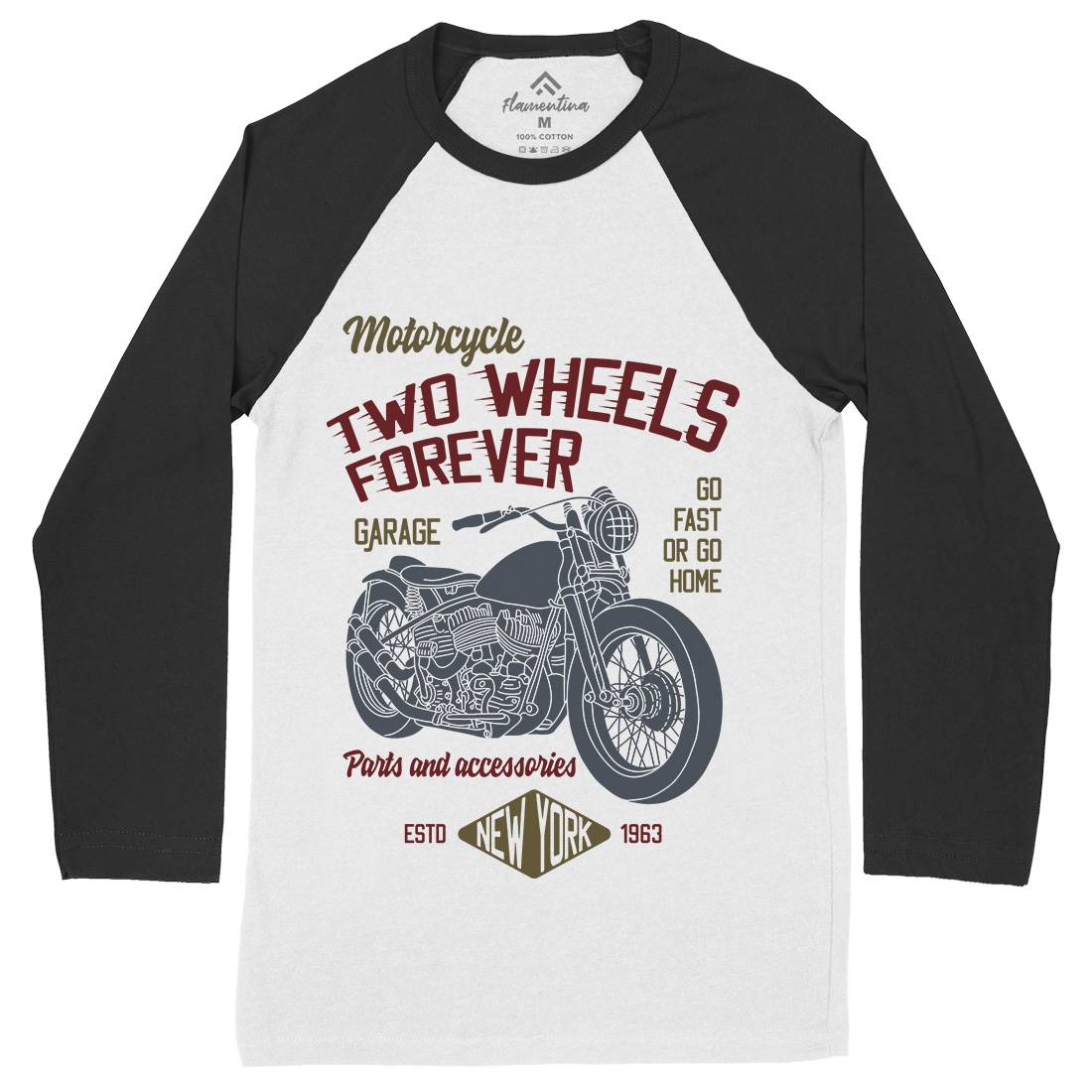 Two Wheels Mens Long Sleeve Baseball T-Shirt Motorcycles B319
