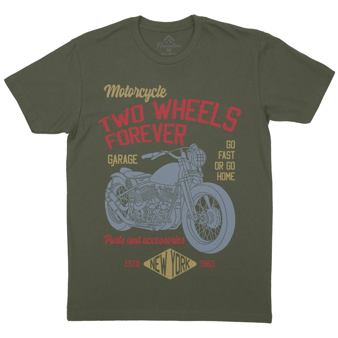Two Wheels Mens Crew Neck T-Shirt Motorcycles B319