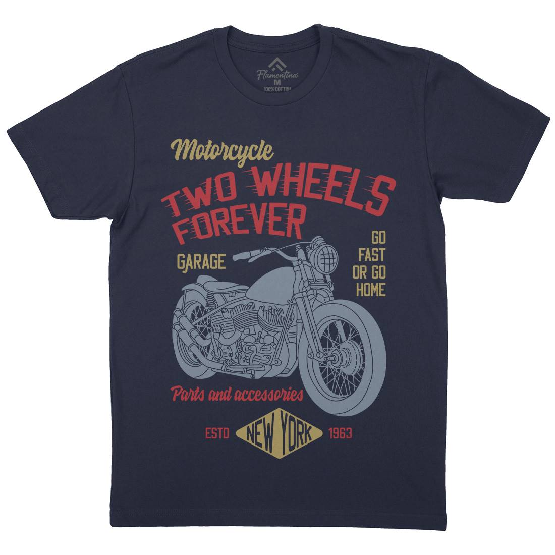 Two Wheels Mens Crew Neck T-Shirt Motorcycles B319