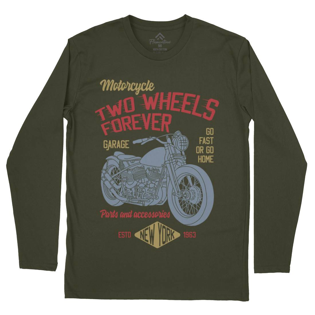 Two Wheels Mens Long Sleeve T-Shirt Motorcycles B319