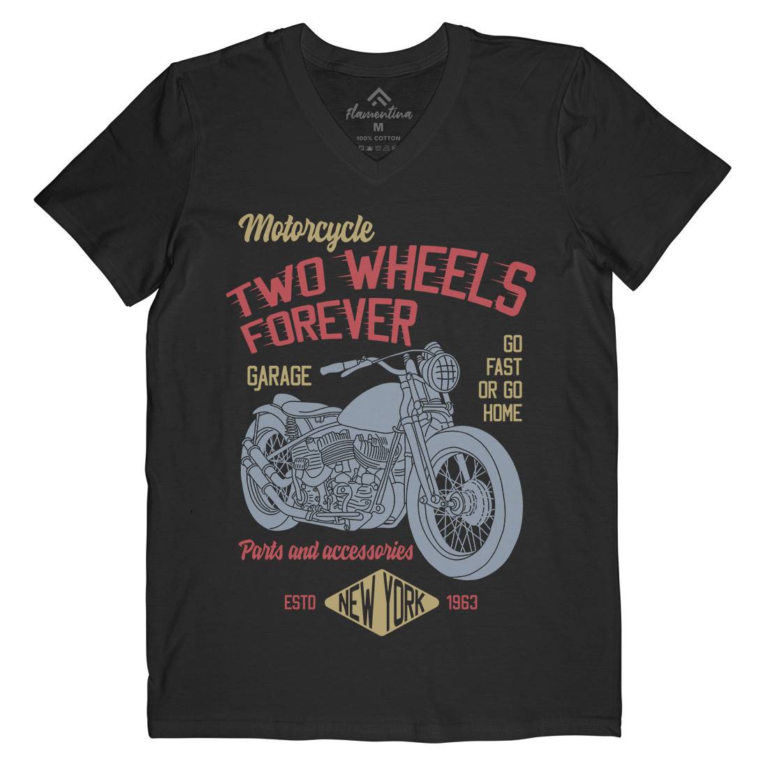 Two Wheels Mens V-Neck T-Shirt Motorcycles B319