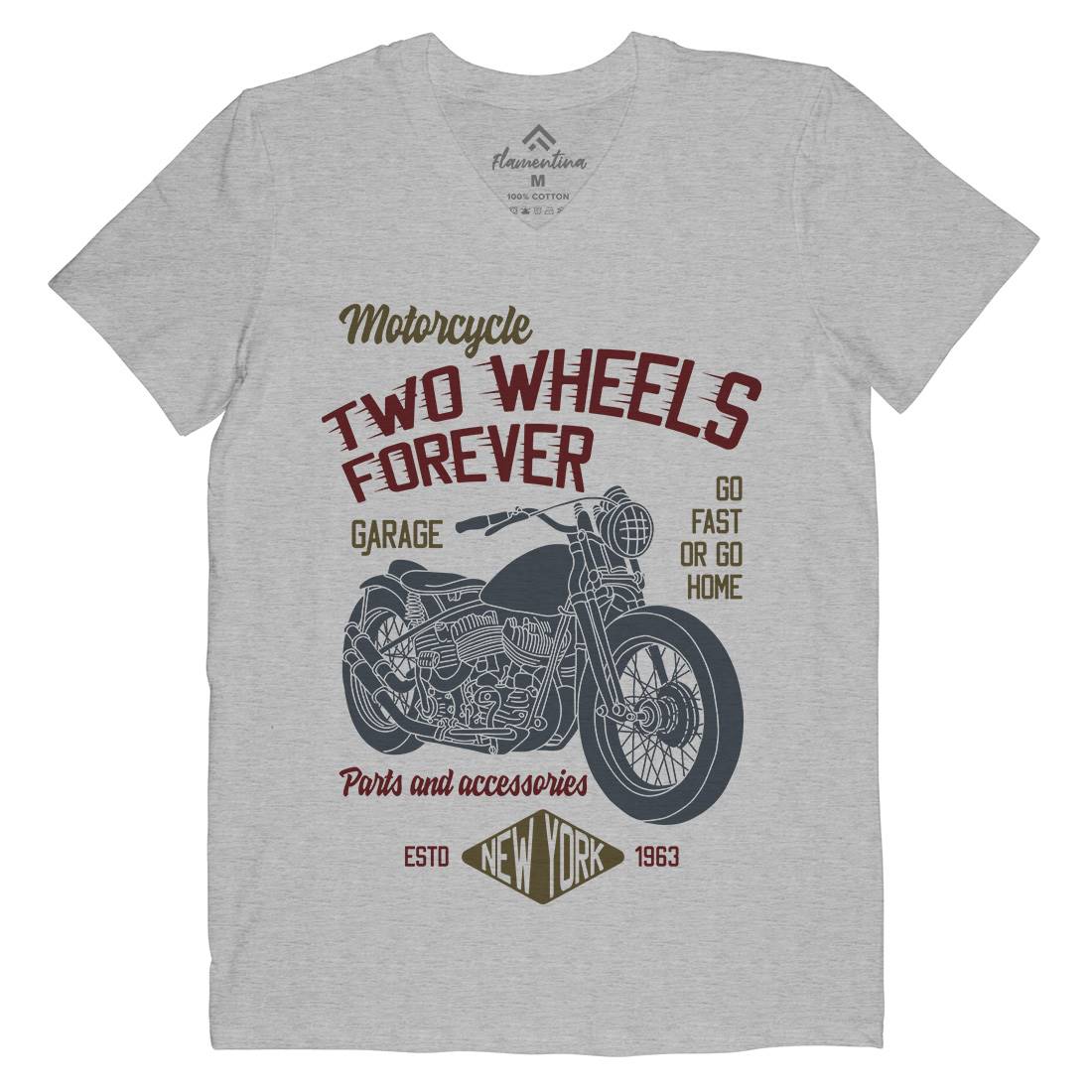 Two Wheels Mens V-Neck T-Shirt Motorcycles B319