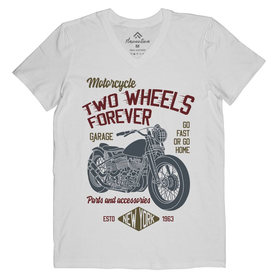 Two Wheels Mens Organic V-Neck T-Shirt Motorcycles B319