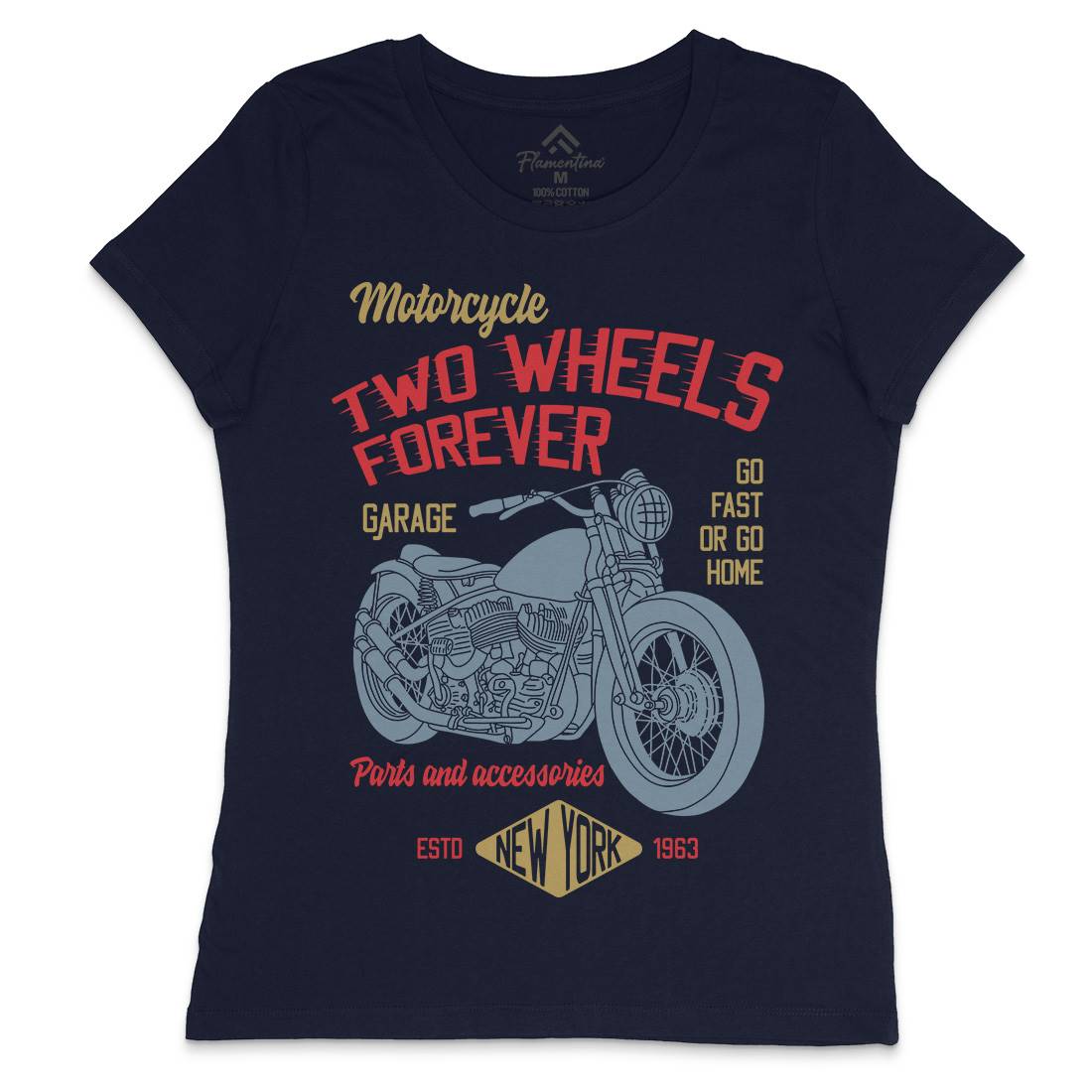 Two Wheels Womens Crew Neck T-Shirt Motorcycles B319
