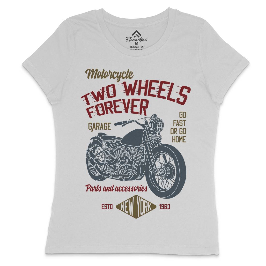 Two Wheels Womens Crew Neck T-Shirt Motorcycles B319