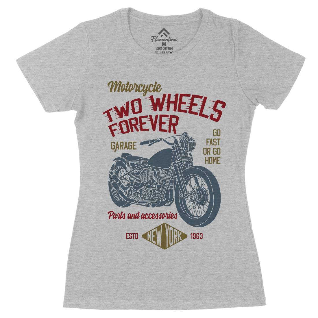 Two Wheels Womens Organic Crew Neck T-Shirt Motorcycles B319