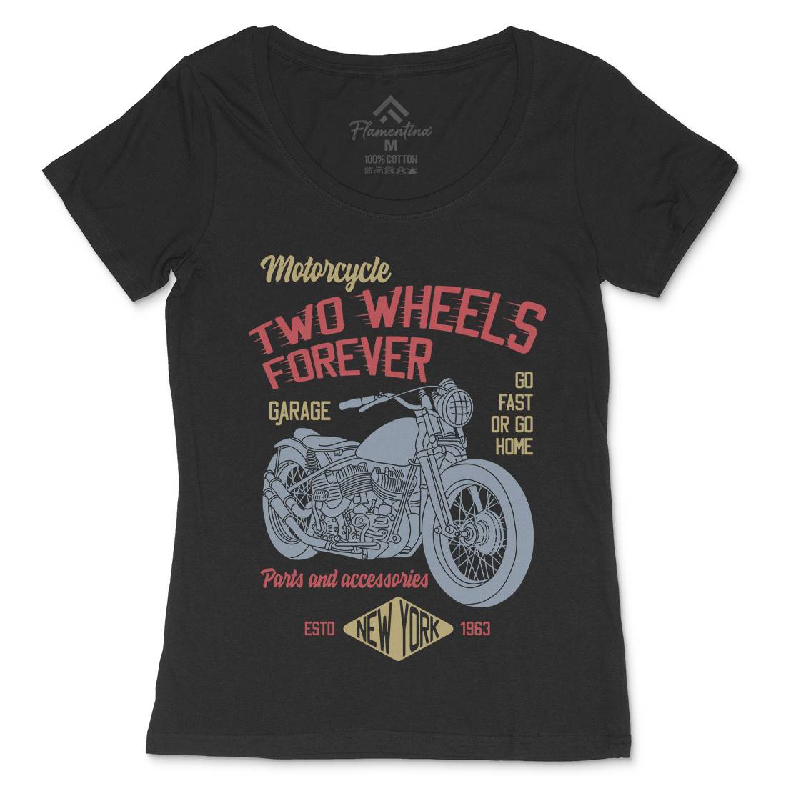 Two Wheels Womens Scoop Neck T-Shirt Motorcycles B319