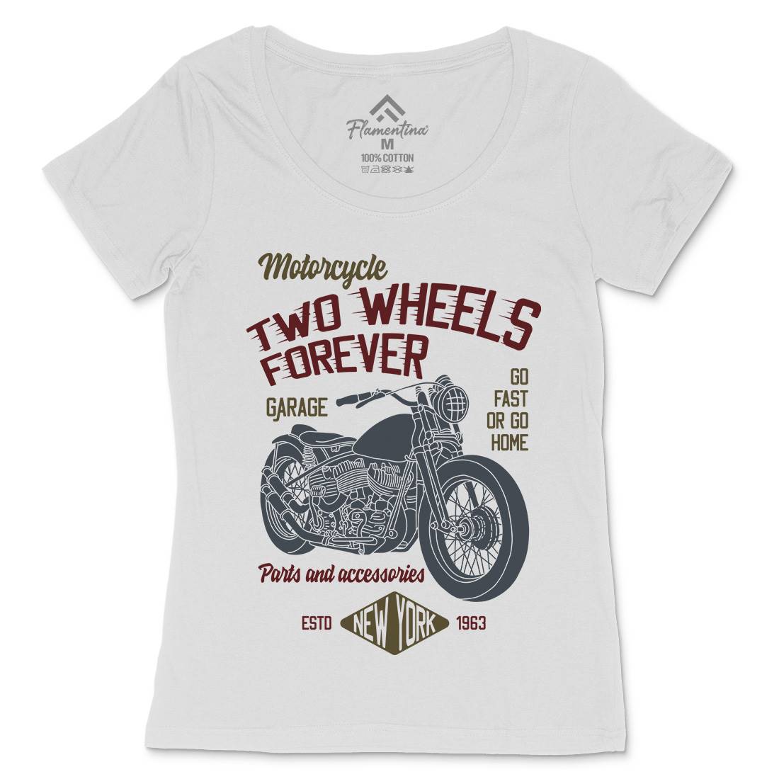 Two Wheels Womens Scoop Neck T-Shirt Motorcycles B319
