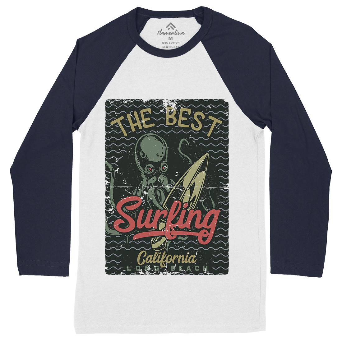 Octopus Mens Long Sleeve Baseball T-Shirt Navy B325
