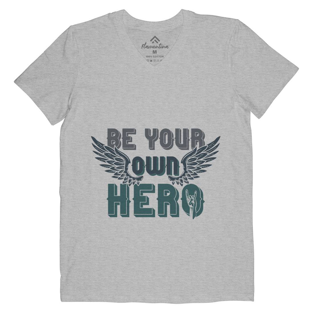 Be Your Own Hero Mens Organic V-Neck T-Shirt Retro B327