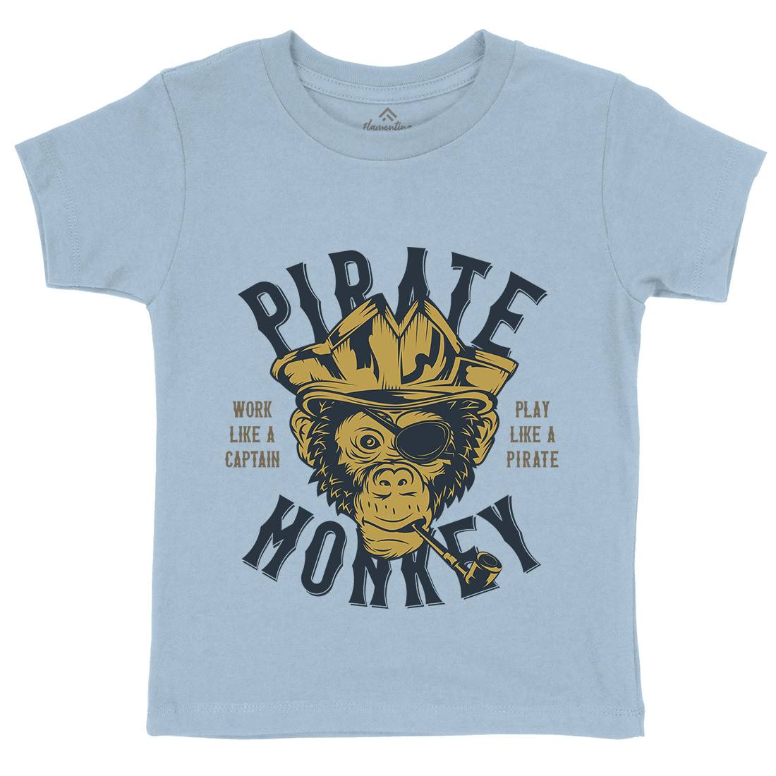 Pirate Monkey Kids Organic Crew Neck T-Shirt Navy B328