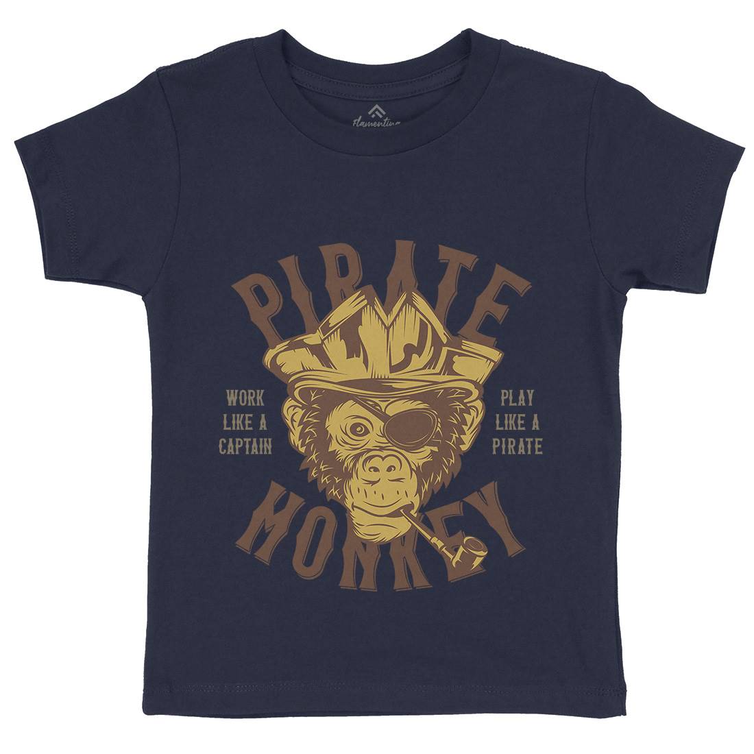 Pirate Monkey Kids Crew Neck T-Shirt Navy B328
