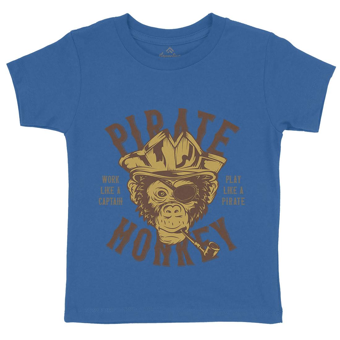 Pirate Monkey Kids Crew Neck T-Shirt Navy B328