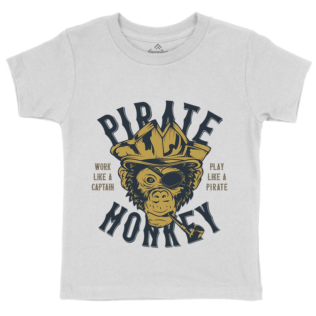 Pirate Monkey Kids Organic Crew Neck T-Shirt Navy B328