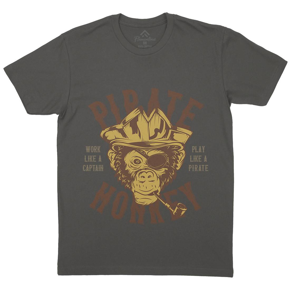 Pirate Monkey Mens Crew Neck T-Shirt Navy B328