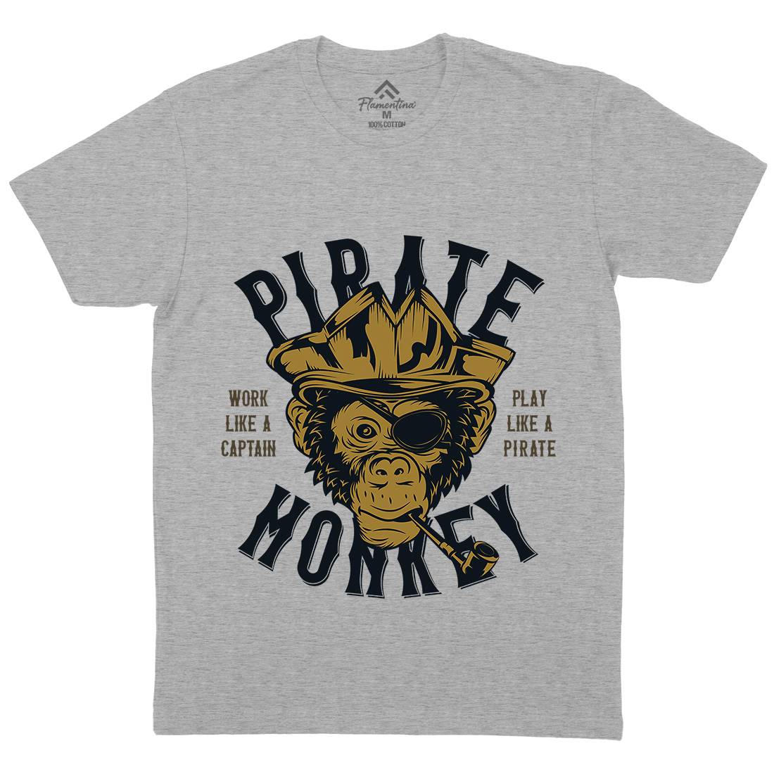 Pirate Monkey Mens Organic Crew Neck T-Shirt Navy B328