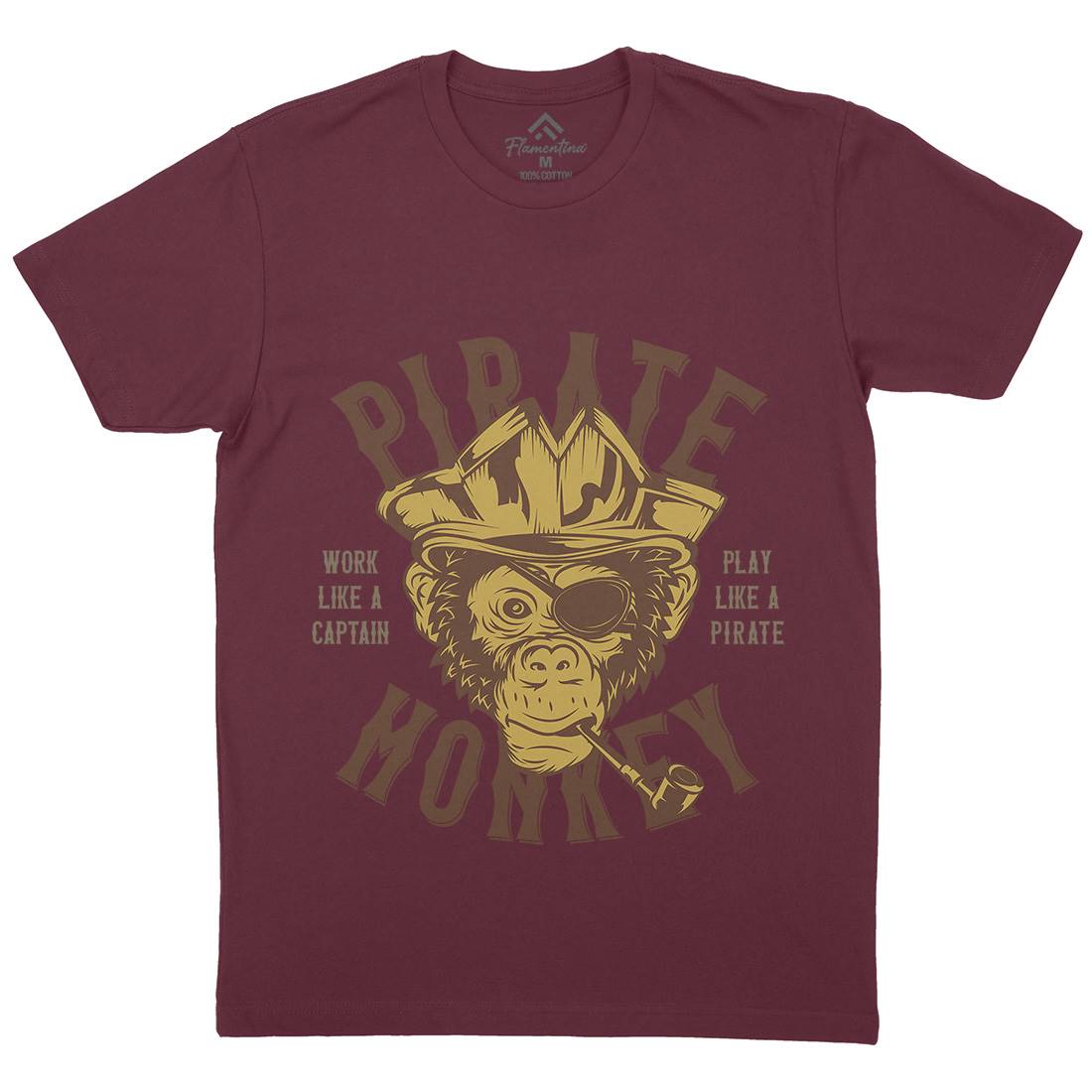 Pirate Monkey Mens Crew Neck T-Shirt Navy B328