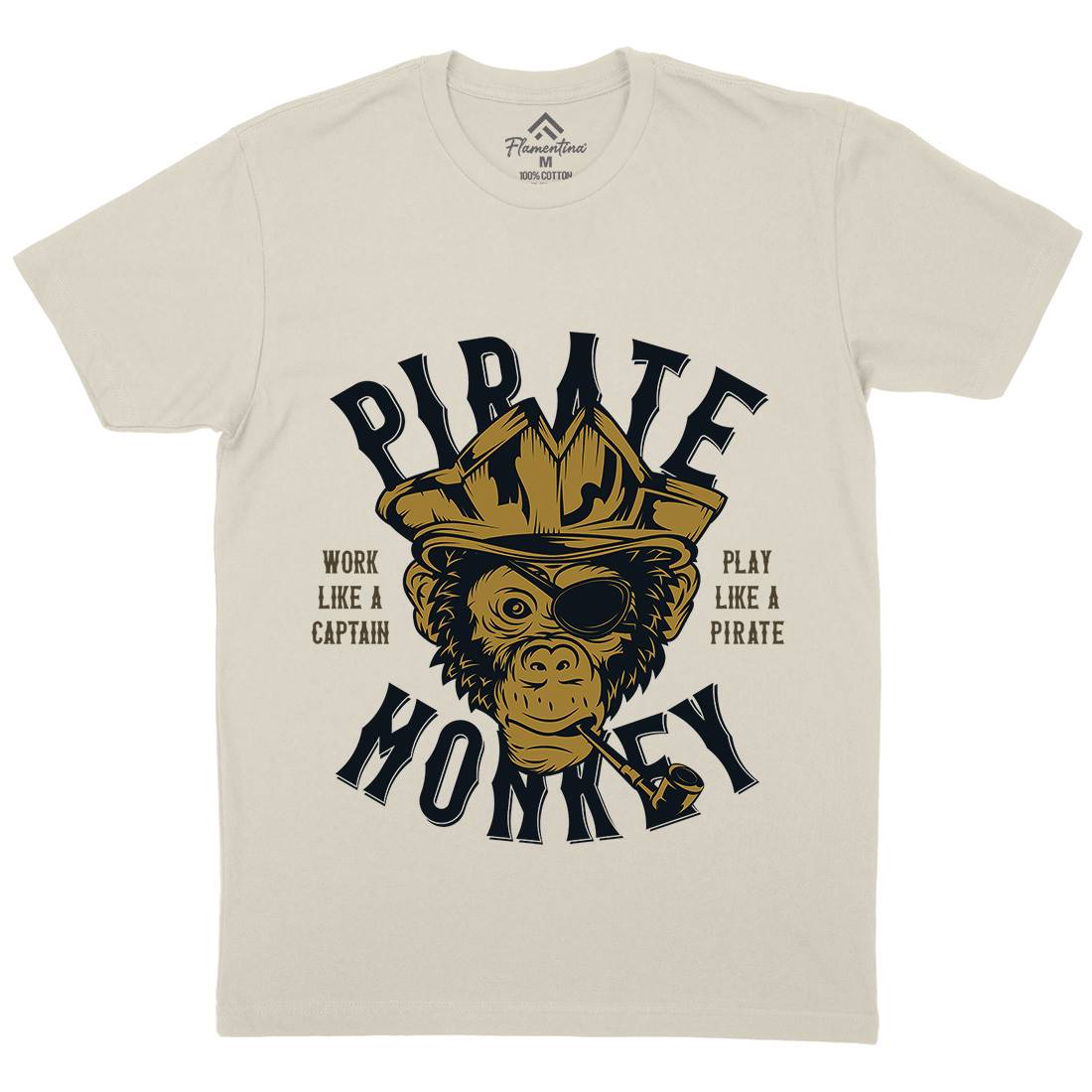 Pirate Monkey Mens Organic Crew Neck T-Shirt Navy B328