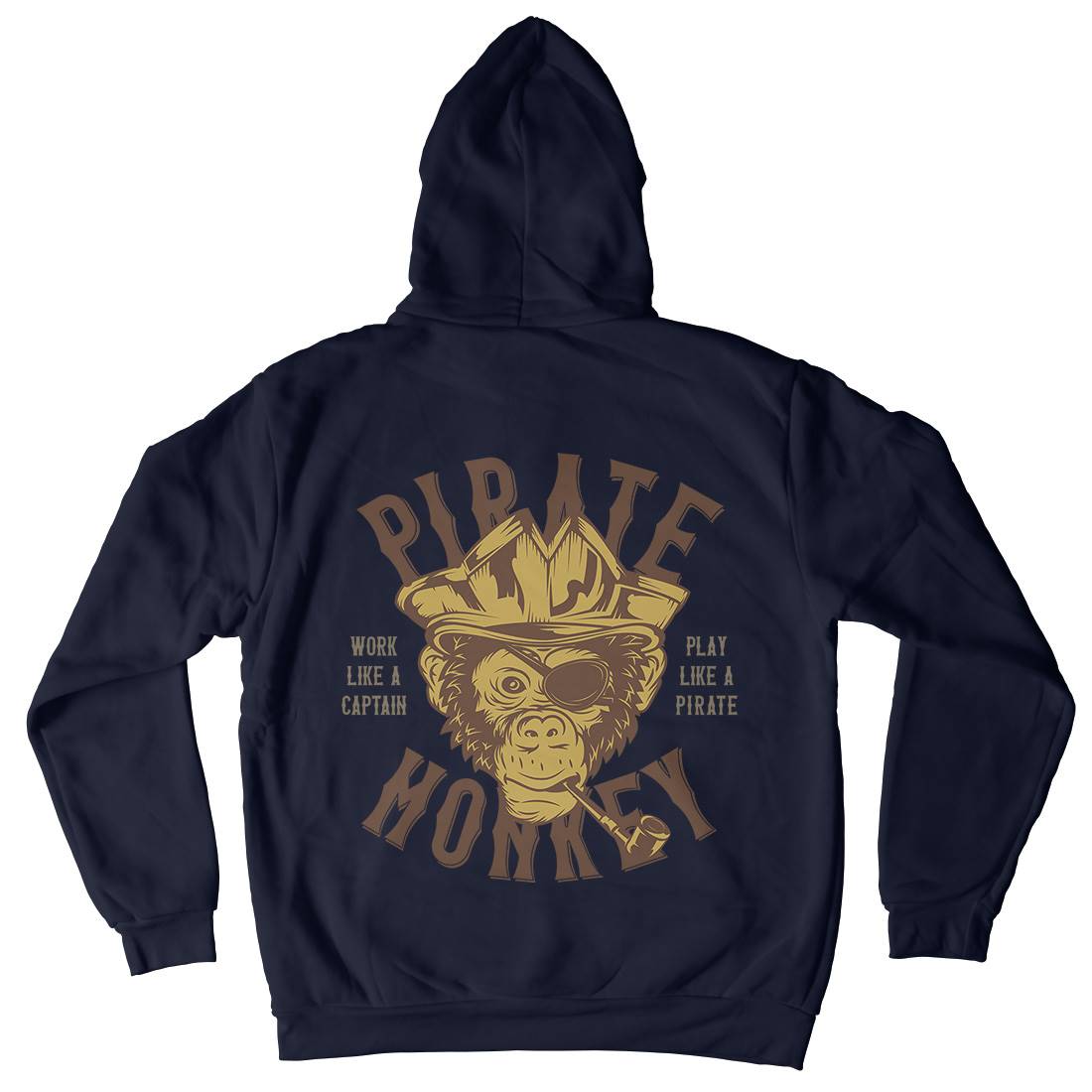 Pirate Monkey Mens Hoodie With Pocket Navy B328