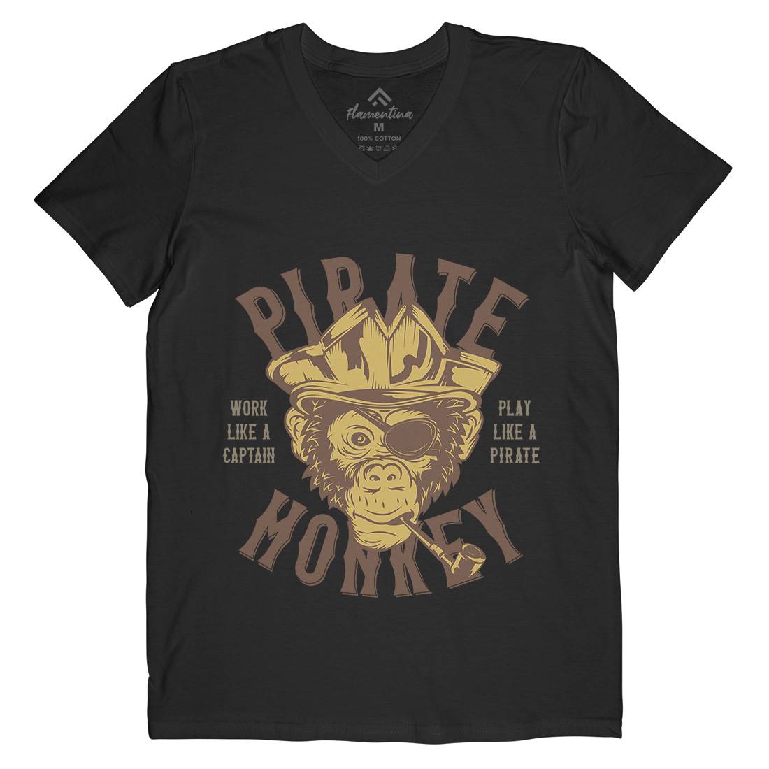 Pirate Monkey Mens V-Neck T-Shirt Navy B328